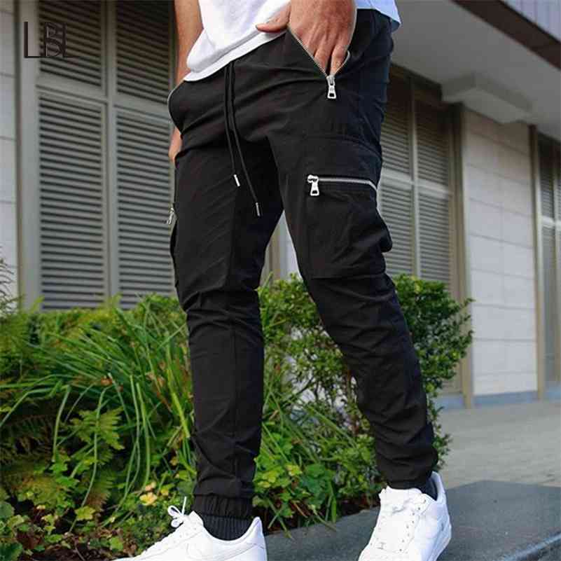 

Jogger Sweatpants Track Pants Men Slim Fit Workout Trousers Male Multi-pocket Casual Skinny Pants Men's Zipper Design Sportswear 210707, Cc384navy