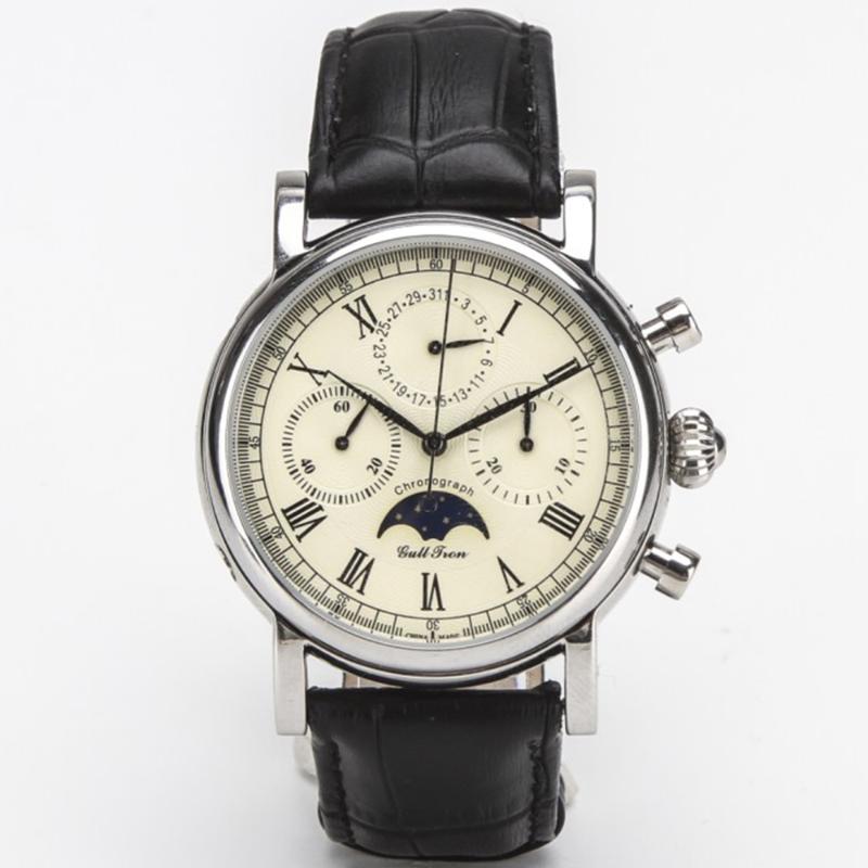 

Wristwatches 1963 Vintage Chronograph Watches Men's Mechanical Watch Sea-gull St1908 Movement Retro 40mm Moon Phase M199s Luxury, White dial 1