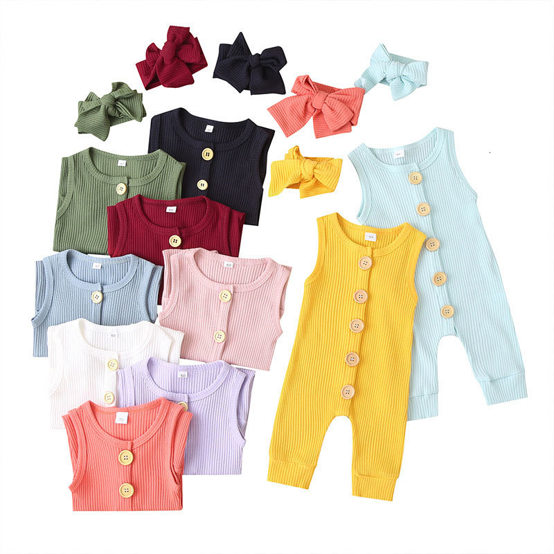 

2021 New Solid Color Toddler Girl Clothes Fashion Girls Sleeveless Cotton Infant Romper+scarf Summer Baby Romper 1-3 Years 65r2, White