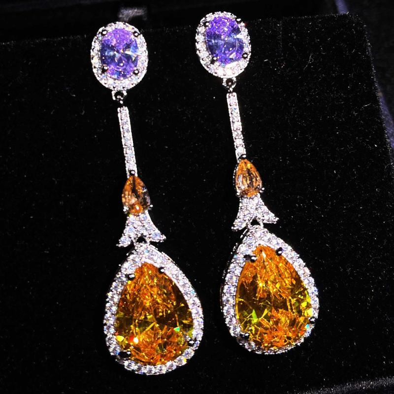 

Dangle & Chandelier 2021 Design Trendy Jewelry Shinny Champagne Zircon Water Drop Long Earrings For Women 925 Silver Engagement Wedding