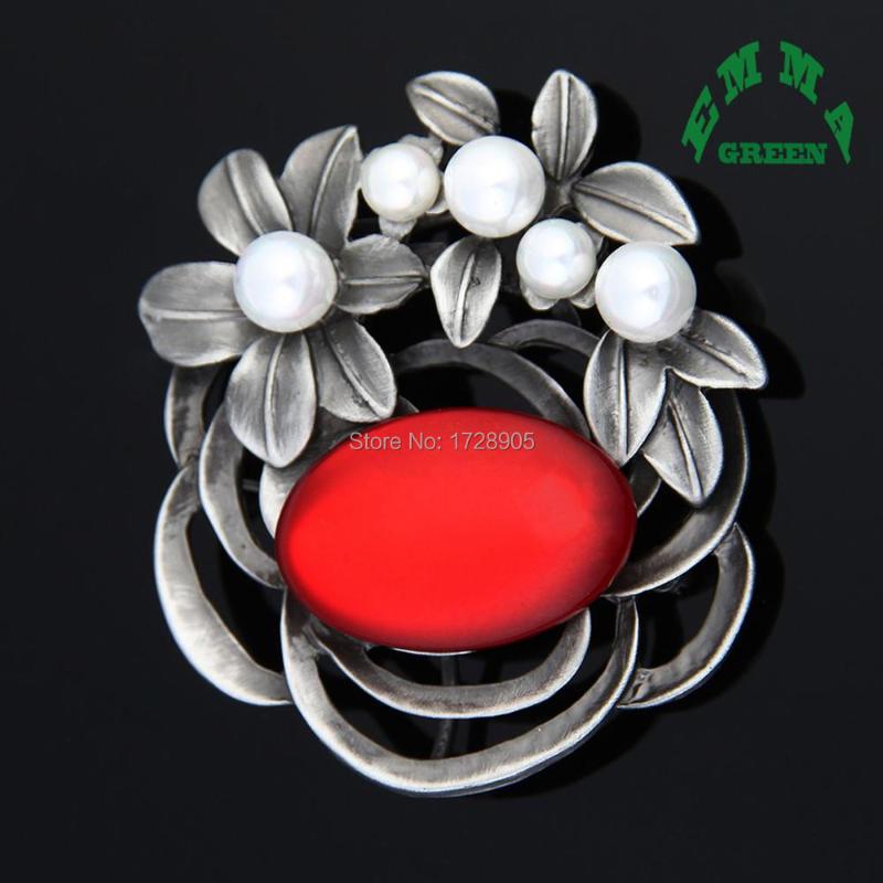 

Pins, Brooches Bouquet Flower Brooch With Stone Scarf Buckle Clip 55x60mm Vintage Simulated Pearls Women Accessories Pins, Gray