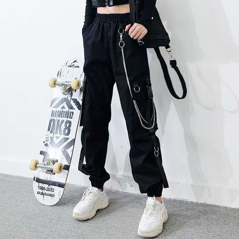 

Spring Autumn Cargo Pant Slim High Waist Black Baggy Female Elastic Streetwear Hip Hop Trousers 210602, Army green