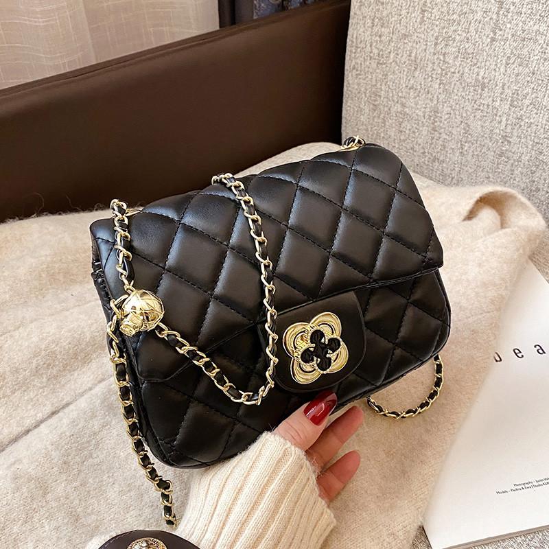 

Evening Bags Diamond Lattice Female Shoulder Bag Chain Quilted Crossbody Small Flap Messenger Retro Pu Leather Plaid Women Handbags, Black