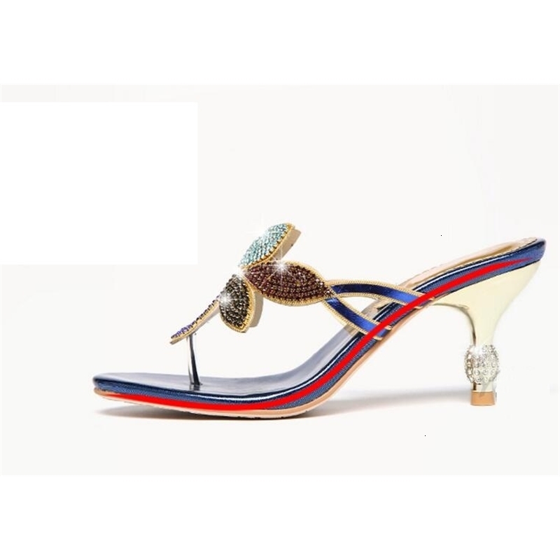 

senhora Sandals sandálias de verão salto fino bombas sexy cristal strass design sapatos femininos elegantes senhoras flip flop chinelos AECA, 1# shoe box