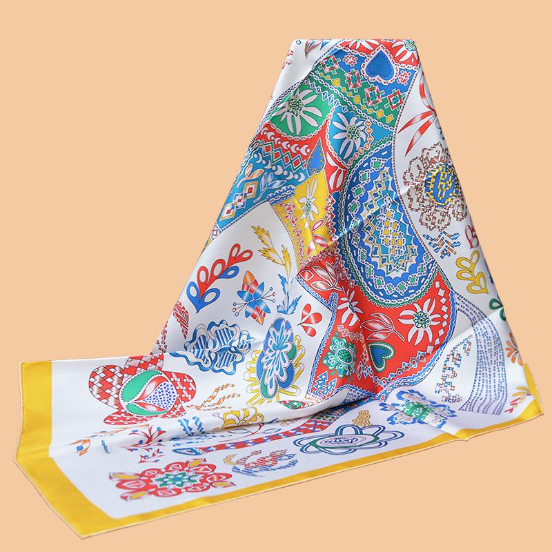 

Scarves HuaJun 2 Store||Dazzling Accessories "En Attendant Ulysse" 90 Silk Scarf, Twill Printing, Anti-wrinkle, Handmade Stitching