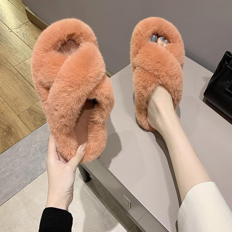 

Slippers Winter Women Home Cotton Shoes Faux Fur Warm Slides Ladies Non Slip House Platform Furry Slipper Female Plus Size 35-42, Yc03-khaki