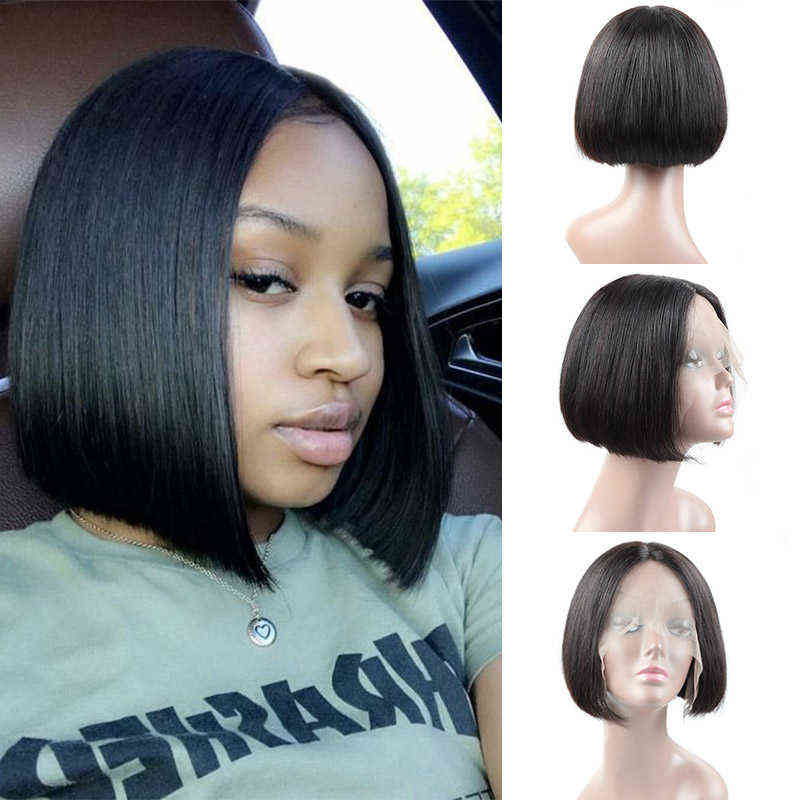 

Ishow T Swiss Lace Front Wigs Short Bob Frontal Wig 8-14inch Straight Human Hair wigs Brazilian Virgin for Women All Ag Natural Color Bla