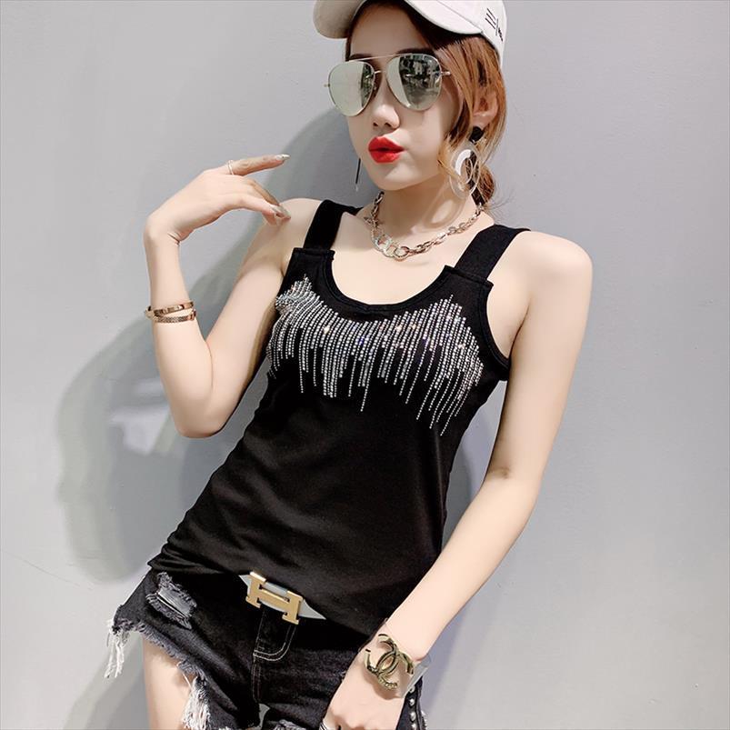 

summer european clothes women tanks shiny diamonds allmatch ropa mujer sleeveless bottoming shirt t05601, White