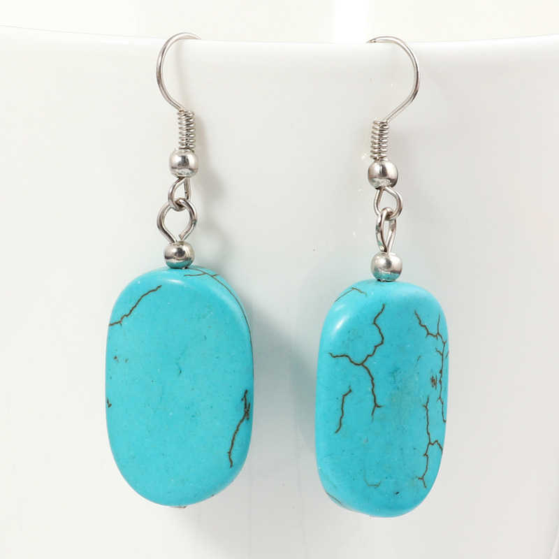 

women's oval geometry Tibetan silver turquoise Charm earrings DYMTQE050 fashion gift national style women DIY earring