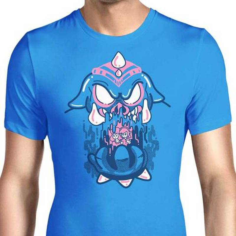 

European blue lion pattern ins wind round neck short-sleeved T-shirt for men and women, comfortable and loose, White;black