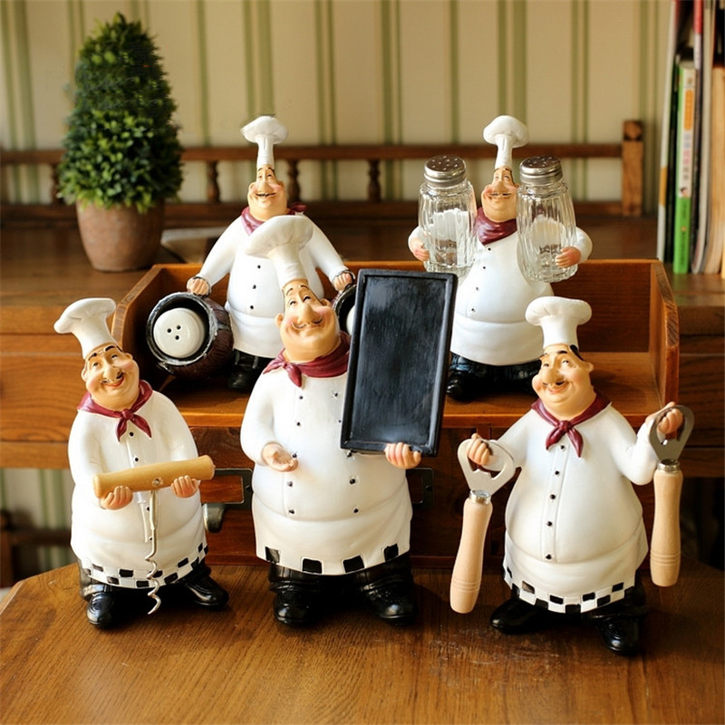 

European Pastoral Retro Chef Model Ornaments Resin Crafts Mini Chef Figurines Home Kitchen Restaurant Bar Coffee Decor Gifts