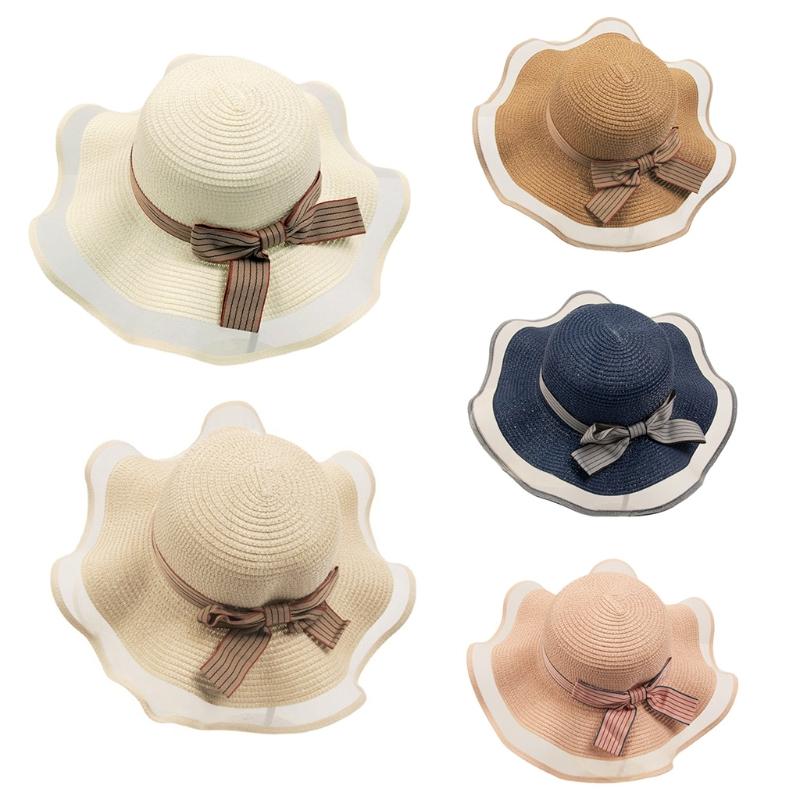

Wide Brim Hats Straw Sun Hat For Women Outdoor Activities Wavy Mesh Protection Cap Ladies Summer Beach Seashore, Bg