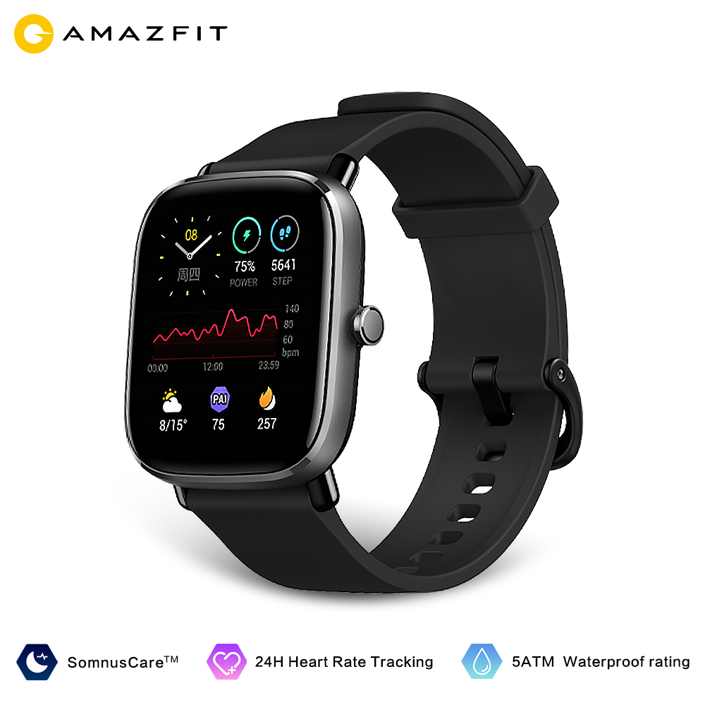 

Amazfit GTS 2 Mini Smart Watch In Stock GPS IN-Build Global Version 5ATM Waterproof 14 Day Battery For Android Ios Phoneg, Obsidian black