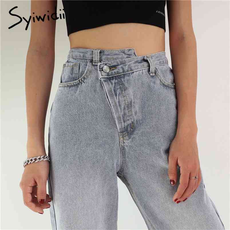 

Syiwidii Straight Leg Jeans for Women Fashion Korean Button Up Denim Pants Irregular High Waisted Streetwear Baggy 210708, Blue