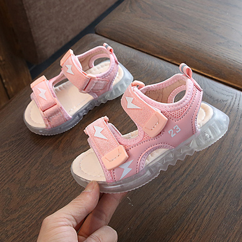 

Size 21-30 Unisex Led Light Up Sandals Children Lightweight Breathable Shoes Girls Non-slip Luminous Shoe Glowing Casual Sandals, Black