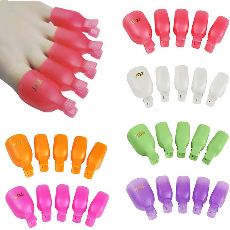 

2021 5 Pcs Foot Toe Soak Off Cap Set Colorful Plastic Clip UV Gel Polish Remover Wrap Manicure Nail Art Tool Kit Manicure Tool