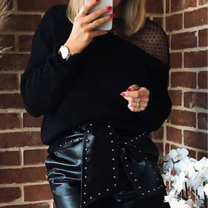 

Casual Lace Patchwork Long Sleeve o Neck Back Bansage High Street 2021 Spring New Fashion Ol Women Tops Fuxw, White