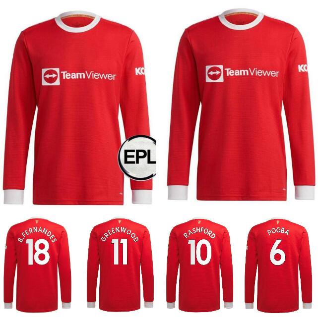 

20 21 22 Long Sleeve Manchester #25 SANCHO Home Red Soccer Jersey 2021 2022 #11 GREENWOOD #18 B.FERNANDES Men football Shirt #10 RASHFORD #6, Black;yellow
