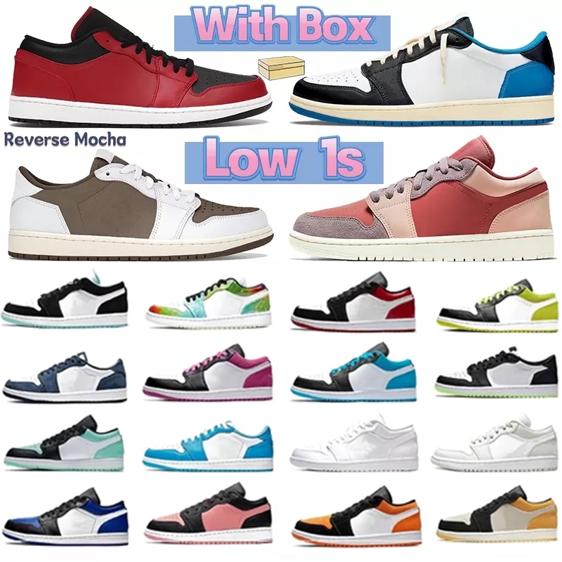 

Reverse mocha wolf grey 1 1s low basketball shoes fragment hyper royal black toe university blue shadow UNC men sports sneakers with box, The original box