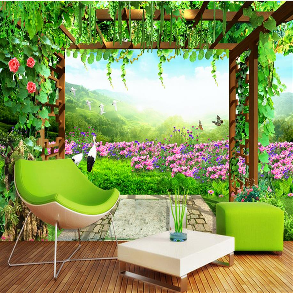 

3d wallpaper Fresh grape flower stand scenery walllpapers 3D TV background wall beautiful scenery murals, Brown