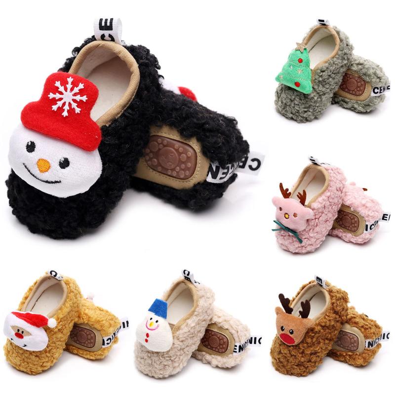 

First Walkers 2021 Winter Baby Girls Boys Keep Warm Shoes Plush Christmas Anti-slip Born Toddler Infant Girl Footwear, Beige