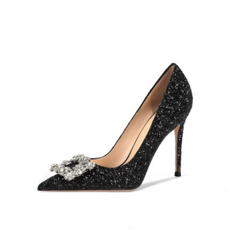 

Sandals Design sapatos femininos bombas preto bling cristal quadrado fivela dedo do pé apontado plataforma 10cm fino salto alto de festa das 57ZP, 1# shoe box