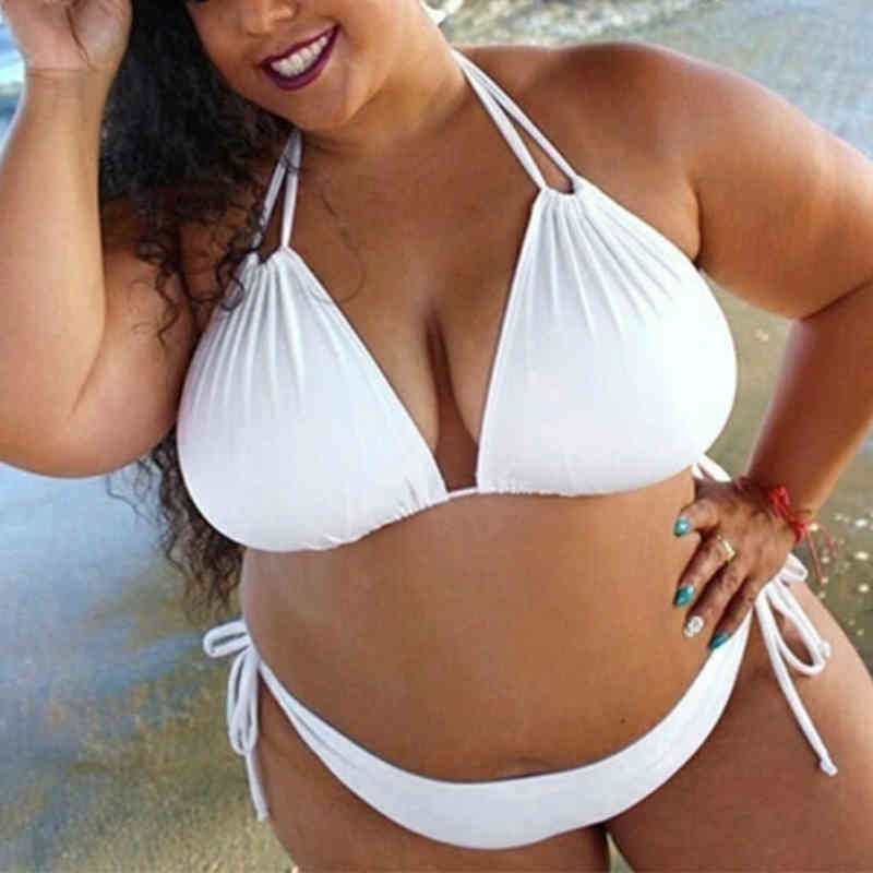 

Womens Swimwear Solid Push Up Padded Bra Plus Size Bandage Bikini Set Split Large Size Body Bathing Suit Swimwear, White;black