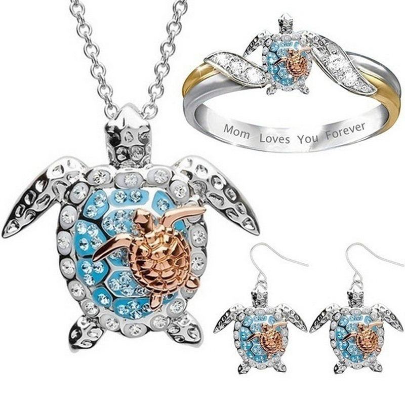 

Fashion cute beach turtle necklace earrings ring jewelry set women banquet accessories Valentines day romantic gifts