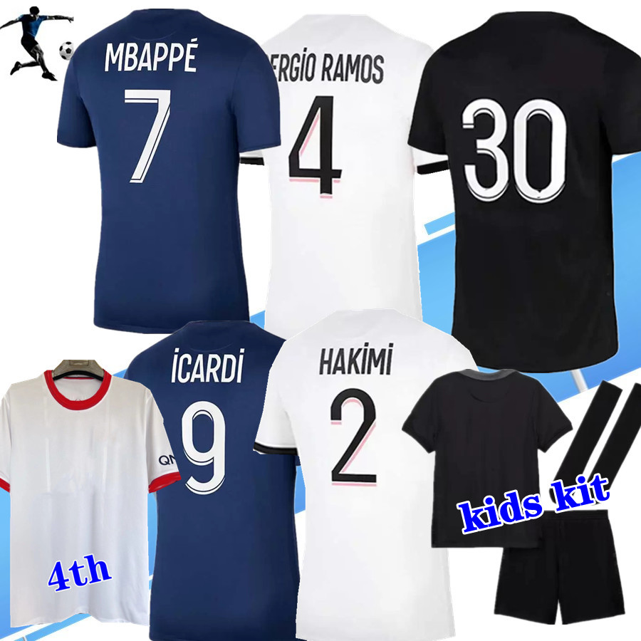 

S-3XL PLAYER 30 MBAPPE HAKIMI SERGIO RAMOS WIJNALDUM soccer jerseys 21 22 Maillots football shirt 2021 2022 men + kids kit set with socks uniform enfants maillot de foot, Kids kit 3rd +sock