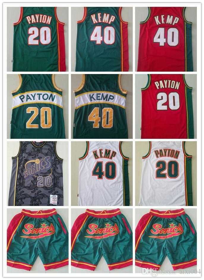 

mens SeattleSuperSonicsThrowback Gary 20 Payton Shawn 40 Kemp Basketball Shorts Basketball Jerseys red white Blue high quality, Black;red