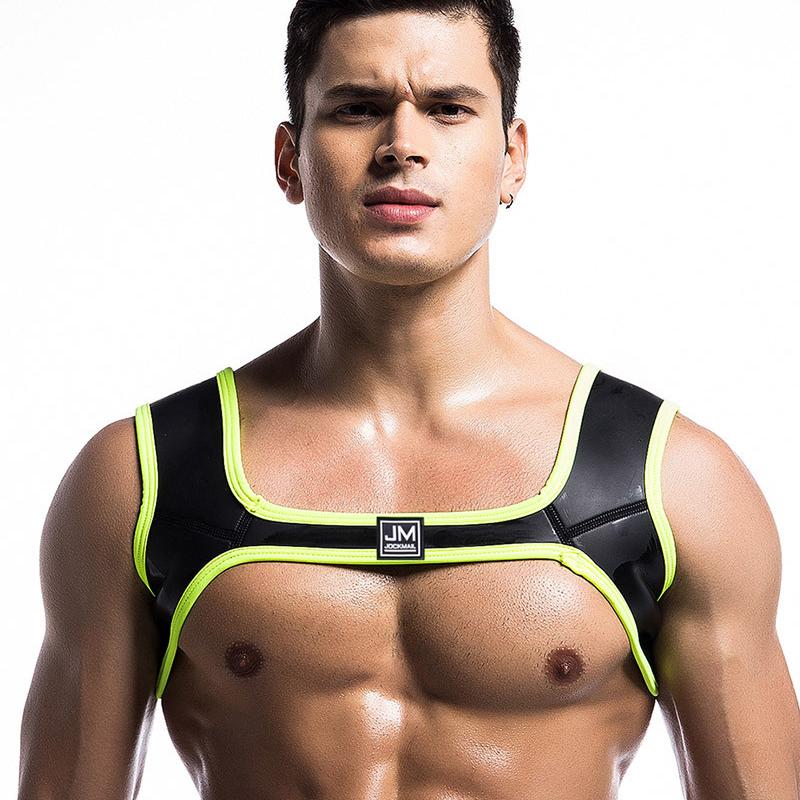 

PC Men's Fitness Neoprene Harness Sports Shoulder Straps Muscle Exercise Protective Gear Support Sexy Tank Top Gay Wear Back, Black;blue
