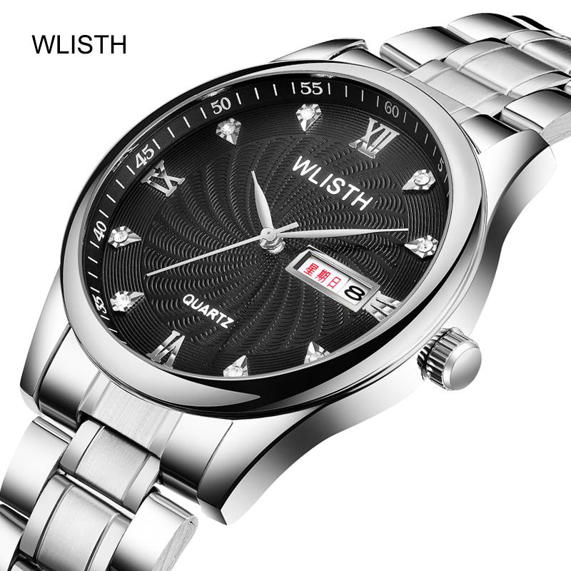 

Wristwatches Men's Wrist Waterproof Date Week Watches WLISTH Luxury Diamond Business Clock Full Steel Mens Quartz Montre Homme, Brown