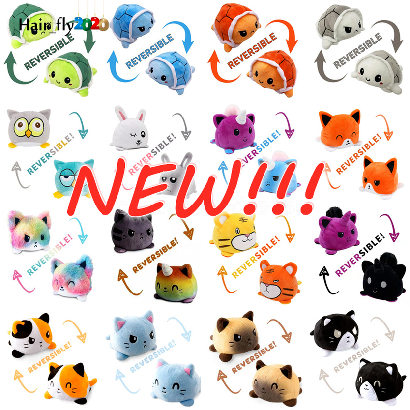 

US STOCK Cute Turtle Octopus Plush Reversible Cat Gato Doll Kids Christmas Gift Double-sided Flip Plush Toy Chirdren Birthday Gift 2022, As picture