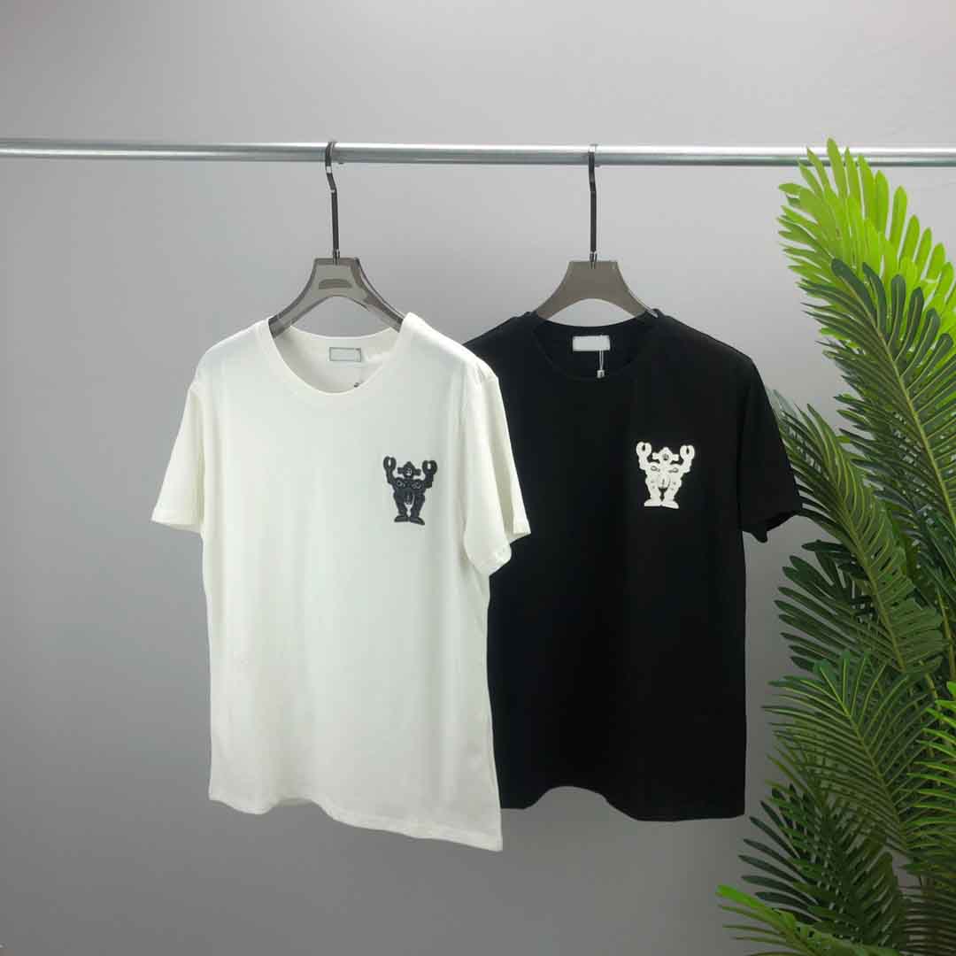 

2022ss spring and summer new high grade cotton printing short sleeve round neck panel T-Shirt Size: m-l-xl--xxxl Color: black white ve2, Black;brown