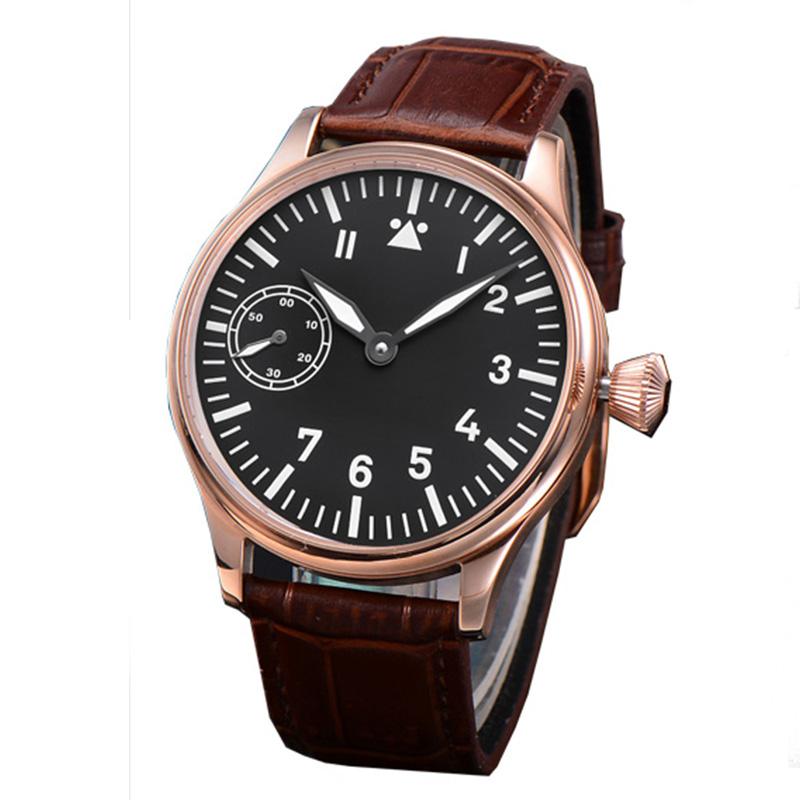 

Wristwatches Fashion Brand Men's Black Dial Luminous Marking Top Sapphire Glass 316L Seagull Movement Manual Winding Mechanical Watc, Leather silver black