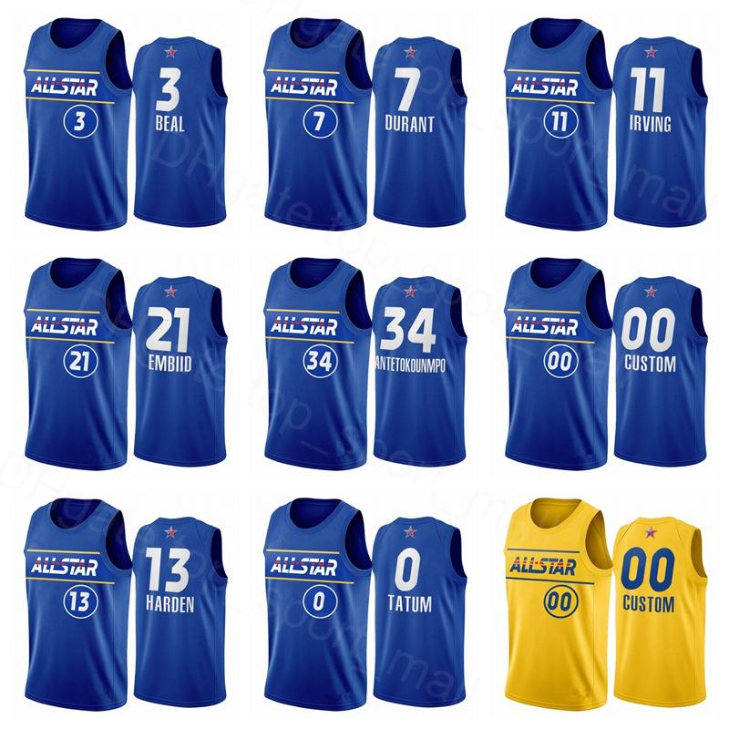 

All-Star Basketball Jersey Giannis Antetokounmpo 34 Kyrie Irving 11 James Harden 13 Bradley Beal 3 Kevin Durant 7 Joel Embiid Jayson Tatum 0, Blue