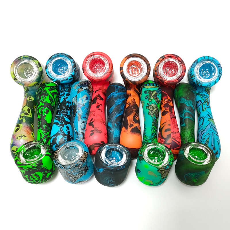 

Printing Sherlock Silicone Smoking Pipes With Glass Bowl Unbreakable Water Pipe Hookah Bong MOQ 1 Piece