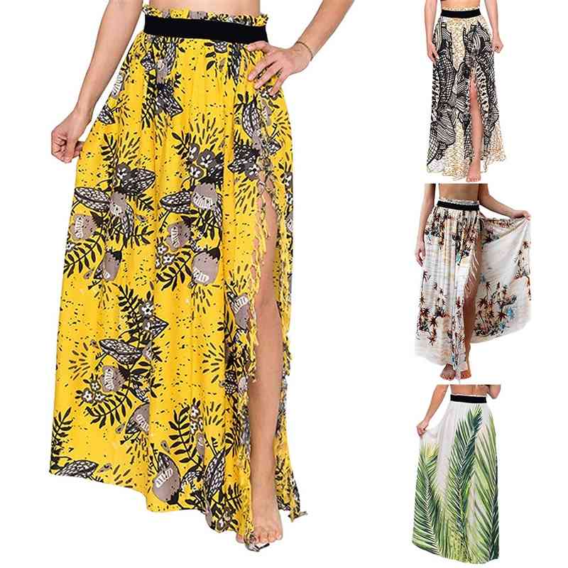 

2020 spring and summer new print split fringe holiday beach skirt, Black;gray