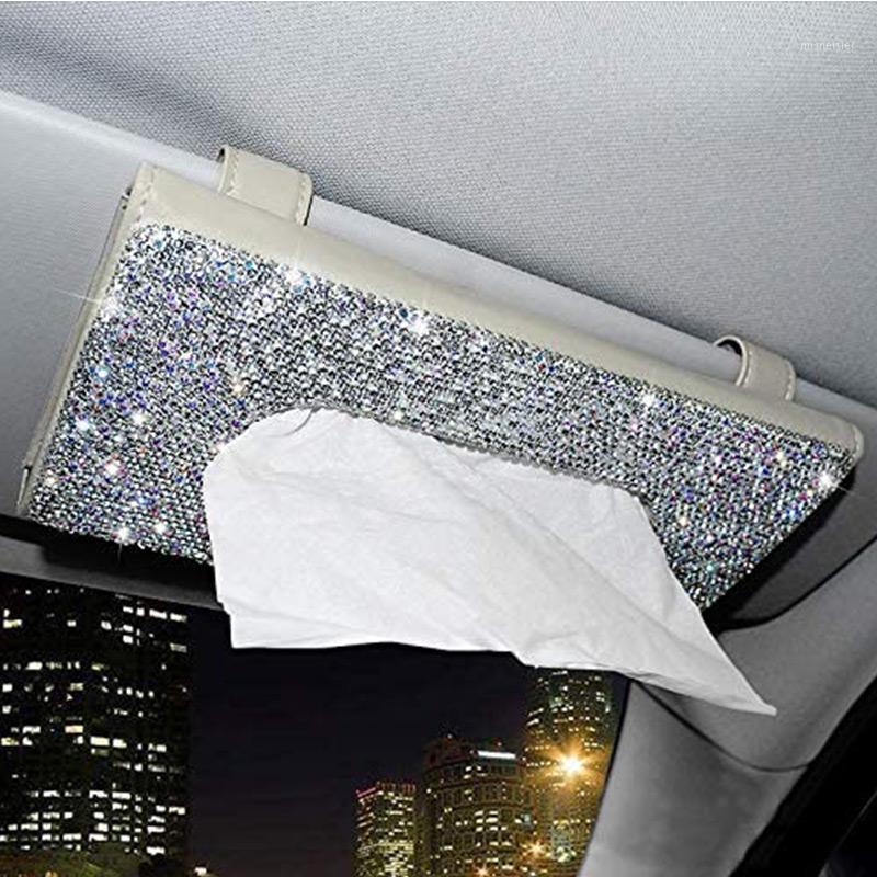 

Gift Wrap Car Visor Premium Tissue Box Paper Case With Crystal Diamond Pu Interior Decoration Accessories Drop