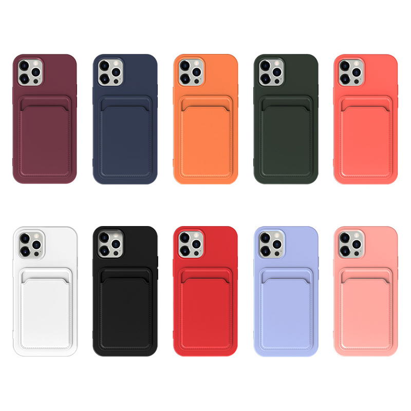 

Card Slot Holder Phone Cases Liquid Silicone Soft TPU for iPhone14 13 12 11 Pro Max Mini XR XS X 8 7 6 Plus, Mix color(leave massage)