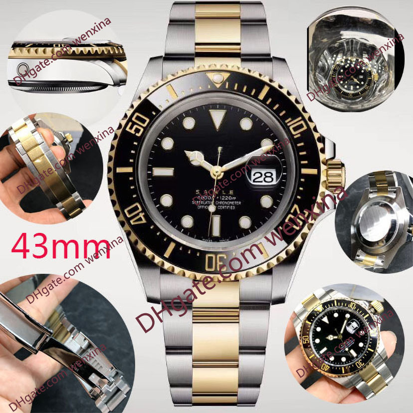 

Deluxe mens automatic mechanical ceramics watches 43mm full stainless steel Gliding clasp Swim wristwatches Waterproof super luminous watch, 01