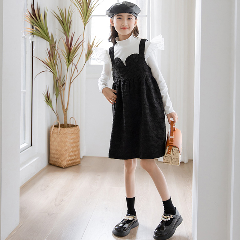 

Casual Dresses Black Sweet Princess Dress jacquard strap loose dresses