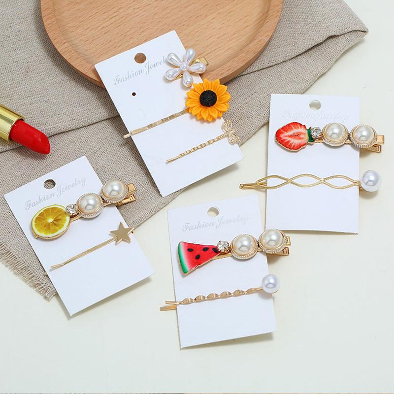 

Hair Clips & Barrettes SHUANGR Fruit Hairpin Set Watermelon Strawberry Sunflower Lemon Women Accessories Pearl Hairclip, Golden;silver