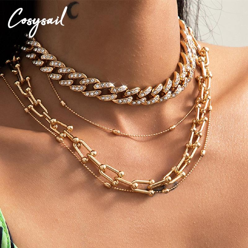 

Pendant Necklaces Cosysail 3Pcs/Set Design Chain Necklace For Women Shiny Crystal Chunky Choker Statement Jewelry