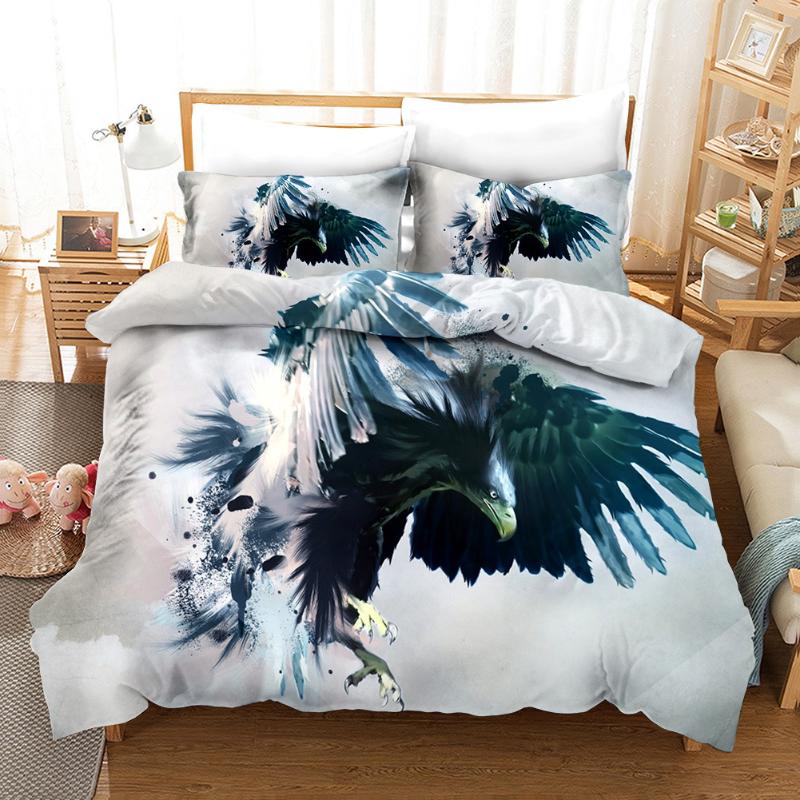 

Bedding Sets Animal Set Luxury Eagle Lion Tiger Duvet Covers Pillowcases Comforter Cool Sci-Fi Bed Linen King Queen, Ivory