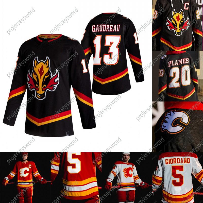 

2020-21 Reverse Retro Matthew Tkachuk Jersey Calgary Flames Johnny Gaudreau Mark Giordano Sean Monahan Mikael Backlund Cam Talbot Jerseys, Black;red