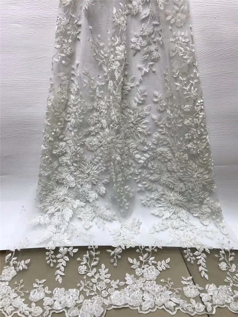 

Classic French lace super clean embroidery African tulle Korean mesh lace fabric 5 yards high quality heavy work beads