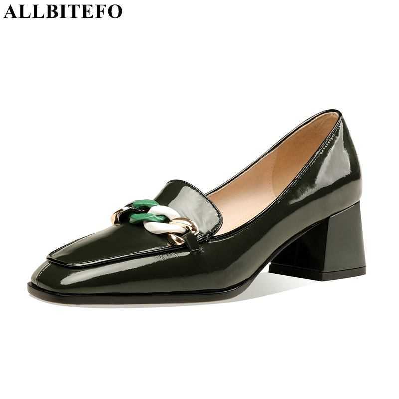 

ALLBITEFO Size:33-41 genuine leather brand high heels party women shoes women heels shoes square toe office ladies shoes 210611, As picture