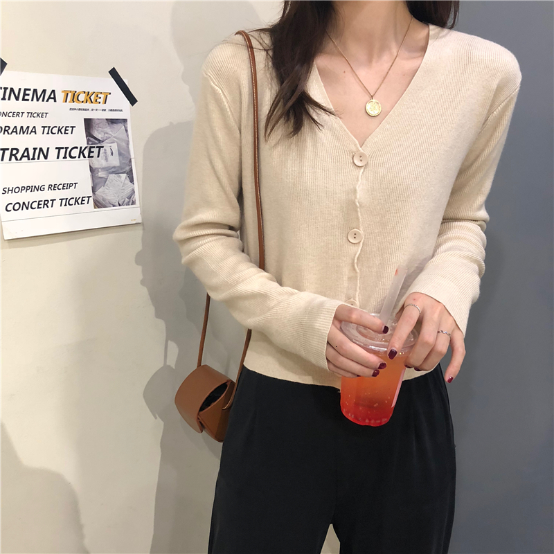 

2021 New Spring Autumn Knitted Cardigan V-neck Beige Women Sweaters Slim Casual Long Sleeve Cardigans Female Solid Tops Outwear Xfv8