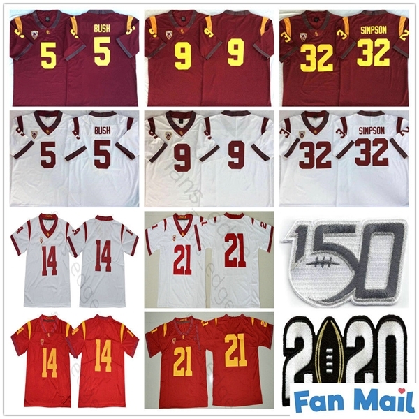 

NCAA 150th USC Trojans #5 Reggie Bush 9 Kedon Slovis 21 Jackson 14 Sam Darnold 32 OJ Simpson 43 Troy Polamalu College Football Jerseys, As picture